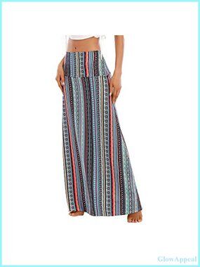 Women's Tummy Control Boho Maxi Skirt with Stretch Cotton Blend